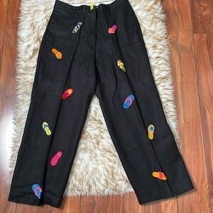 Deane & White novelty embroidered linen pants